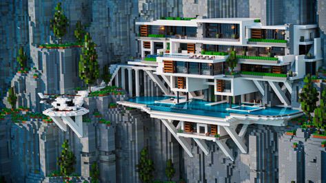 Mountainside Mansion in Minecraft Marketplace | Minecraft Minecraft Cliff House, Mansion In Minecraft, Mountain Mansion, Minecraft Mountain, Minecraft Marketplace, Modern Mountain House, Minecraft Mansion, Minecraft Houses Blueprints, Minecraft Modern