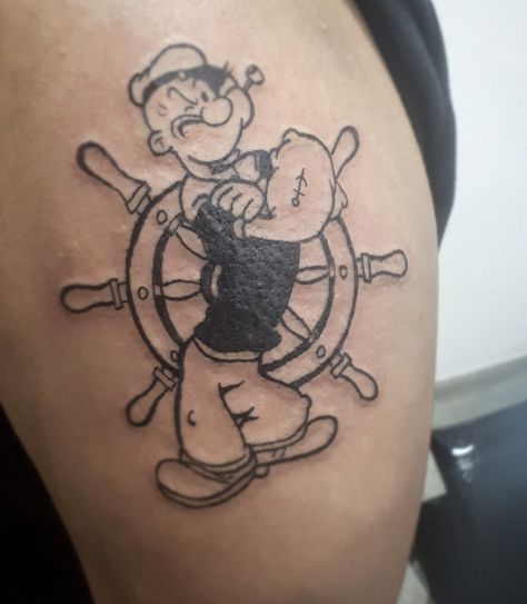 Popeye Tattoo For Men, Popeyes The Sailor Man Tattoo, Popeye Anchor Tattoo, Popeye Tattoo Design, Popeye Tattoo Old School, Popeyes Tattoo, Popeye The Sailor Man Tattoo, Cartoon Characters Tattoo Ideas, Popeye Drawing