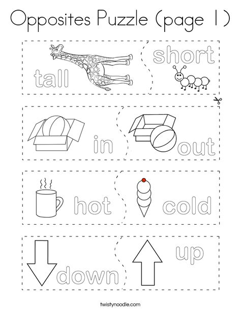 Opposites Puzzle (page 1) Coloring Page - Twisty Noodle Preschool Opposites, Opposite Words For Kids, Coloring Pages Detailed, Opposites For Kids, Opposites Preschool, Opposites Worksheet, Coloring Pages Aesthetic, Pages Aesthetic, Worksheets For Preschoolers