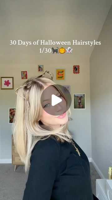 Kait on Instagram: "its spooky season & day 1 is for a cat inspired costume!! 🐈‍⬛

 let me know if you guys need hair inspo for any costumes & I may just do them!! 😉

#hair #halloween #hairstyle #tutorial" Halloween Hairstyle, Its Spooky Season, Hair Halloween, School Hair, Hairstyle Tutorial, Cat Hair, Hairstyles For School, Spooky Season, A Cat