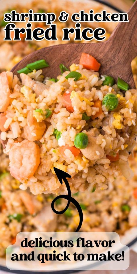 This Shrimp and Chicken Fried Rice is perfect for a quick dinner. It’s full of shrimp, tender chicken, and soft rice mixed with colorful veggies. Homemade Crab Rangoon, Shrimp And Chicken, Shrimp Fried Rice Recipe, Low Carb Holiday Recipes, Colorful Veggies, Chinese Chicken Recipes, Quick Salads, Shrimp Dinner, Shrimp Fried Rice