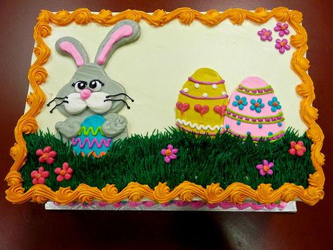 Easter Cake Designs, Easter Themed Cakes, Holiday Themed Desserts, Sheet Cakes Decorated, Easter Pastries, Dairy Queen Cake, Easter Cake Decorating, Easter Cookie Cake, Cookie Cake Designs