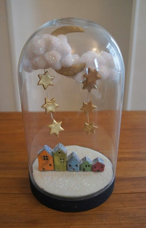 Diy Jar Decor, Bell Jar Decor, Mobiles Art, Cloche Decor, Glass Bell Jar, Miniature Terrarium, Globe Art, Kids Deco, Handmade Birthday Gifts