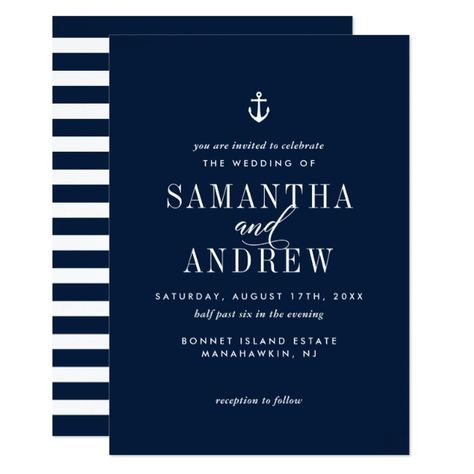 Coastal Wedding Invitations, Striped Wedding Invitations, Nautical Wedding Inspiration, Anchor Wedding, Nautical Wedding Invitations, Nautical Wedding Theme, Navy Blue Wedding Invitations, Striped Wedding, Invitation Design Template