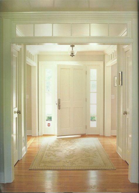 transom windows doorway | Rambling Renovators Farmhouse Foyer, Transom Window, Farmhouse Entryway, Transom Windows, Room Paint Colors, Living Room And Dining Room, Entry Way, Entryway Decor, French Doors