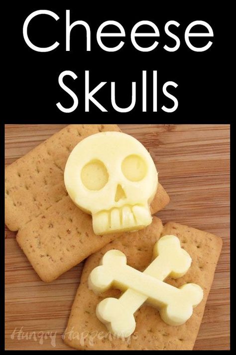 Learn how easy it is to create these Cheese Skulls. They make such a fun Halloween snack or appetizer for a party. #halloween #cheese #skull Cheese Shapes, Healthy Party Snacks, Postres Halloween, Making Cheese, Block Of Cheese, Party Snack Food, Edible Crafts, Best Party Food, Halloween Appetizers