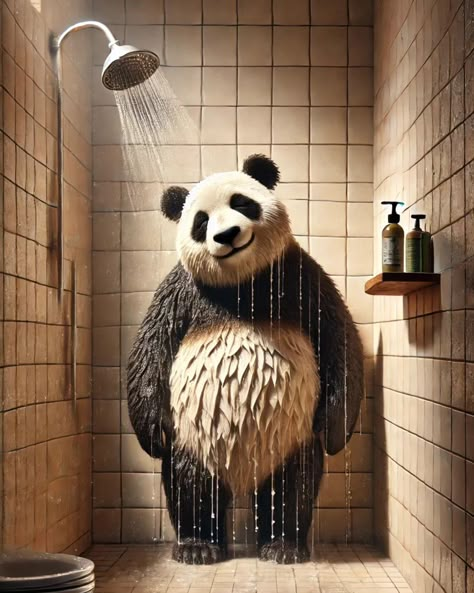 Showers: where I do my best thinking and perfect my panda karaoke skills. 🎤🚿 Gif Avatar, Baby Capybara, Shower Funny, Funny Instagram Memes, Easy Hacks, Panda Funny, Panda Bears, Panda Love, Cartoon Character Pictures