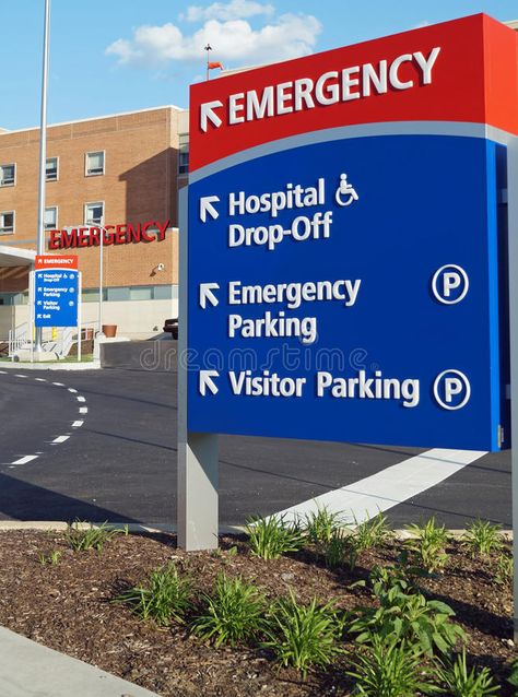 Hospital Emergency Room Sign. Signs outside a hospital identifying the emergency , #affiliate, #Room, #Sign, #Hospital, #Emergency, #Signs #ad Hospital Emergency Room, Hospital Signage, Hospital Sign, Hospital Emergency, Healthcare Interior Design, Hospital Signs, Community Volunteering, Community Hospital, Signage System