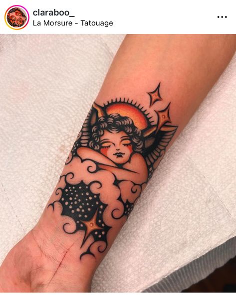 Soft American Traditional Tattoo, American Traditional Nerd Tattoo, Neo Traditional Mom Tattoo, Memorial Traditional Tattoo, American Traditional Daughter Tattoo, Traditional Beatles Tattoo, Framed Tattoo Sleeve, Ed Hardy Style Tattoo, American Traditional Tattoos Angel