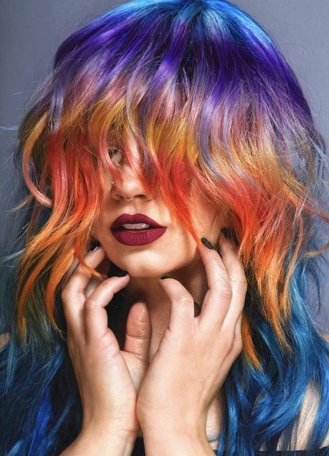 Sunset Hair, Short Haircut Styles, Haircut And Color, Hair Inspiration Color, Bob Haircuts, Hair Inspo Color, Rainbow Hair, Cool Hair Color, Hair Color Trends