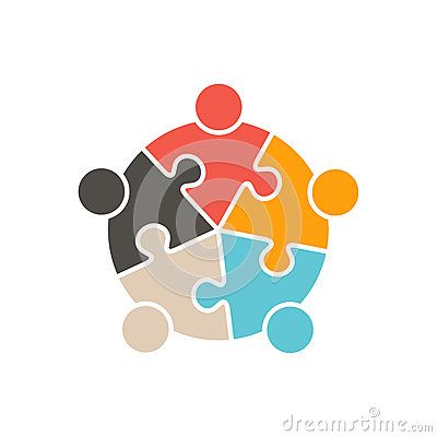 Teamwork People five puzzle pieces. Hr Logo, Preschool Logo, Teamwork Logo, Unity Logo, Puzzle Logo, Logo Reference, Lab Ideas, Work Icon, Logo Clipart