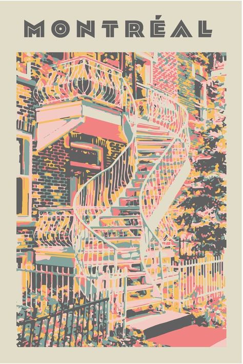 This poster features the iconic Montreal outdoor staircase, presented in three different palettes. Printed on heavyweight, acid-free paper, this giclée print will bring colour and personality to your walls. It is also the perfect gift for a loved one who appreciates quality and a retro look. All materials used are eco-friendly, vegan and cruelty-free. Montreal Aesthetic, Montreal Map Illustration, Outdoor Staircase, Montreal Poster, Montreal Art, Vintage Seattle Poster, Canada Logo, Wine Flowers, Vintage Massachusetts Poster