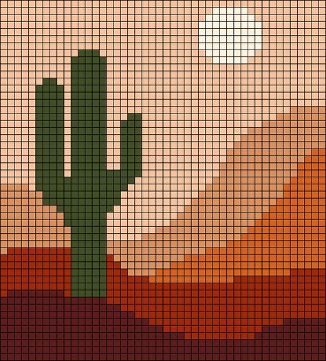 Desert Alpha Pattern, Western Alpha Pattern, Landscape Alpha Pattern, Nature Alpha Pattern, Ironing Beads, Duplicate Stitch, Desert Aesthetic, Aesthetic Vsco, Cactus Desert