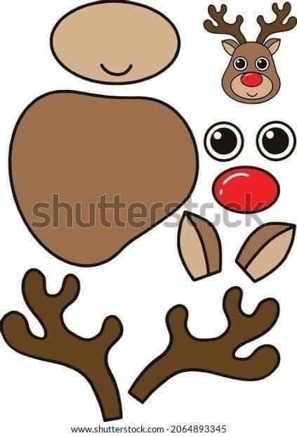 Reindeer Clip Art Free, Deer Craft For Kids, Reindeer Face Template, Reindeer Template Free Printable, Ornaments Template, Deer Craft, 3d Christmas Ornaments, Rudolph Crafts, Reindeer Printable