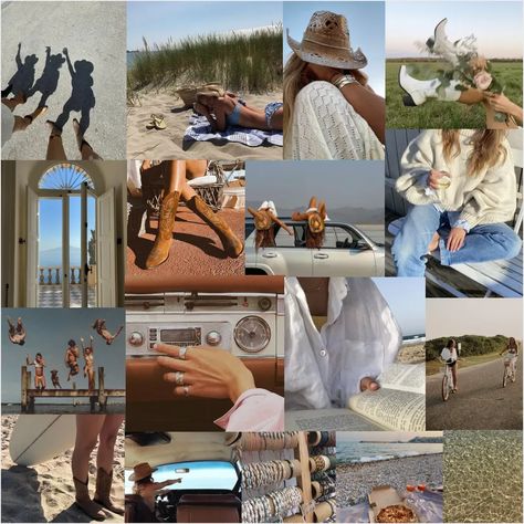 Cowgirl Aesthetic Decor, Cowgirl Collage, Beach Cowgirl, Malfoy Manor, Coastal Cowboy, Coastal Cowgirl Aesthetic, Cowgirl Era, Aesthetic 70s, Costal Cowgirl