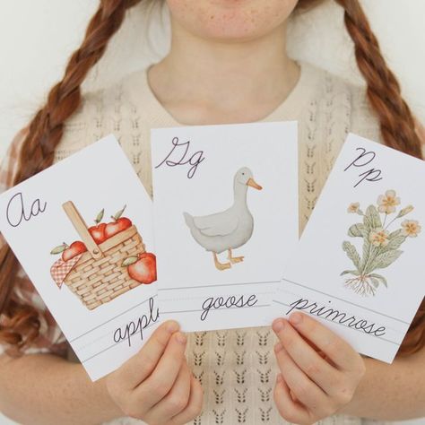 @poppyprintspapery on Instagram: "The Cottage Core Cursive Alphabet set has arrived and is now available in our Etsy shop! Thanks to everyone who entered our February giveaway! The two winners are @vintagehoney_homegoods and @our.cozylittlehome ." Cottage Core Alphabet, English Cursive Alphabet, Cottage Core Classroom, Lowercase Cursive Letters, Classroom Aesthetic, Aesthetic Crafts, Z Cards, Abc Cards, Alphabet Signs