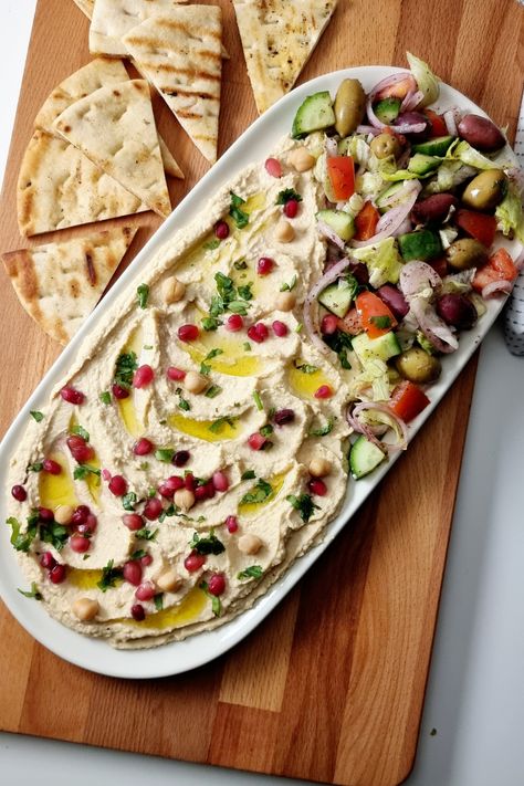 Loaded Hummus Loaded Hummus Platter, Loaded Hummus, Gluten Free Hummus, Hummus Platter, Crowd Pleasing Appetizers, Make Hummus, Nutritious Diet, Pita Chips, Red Tomato