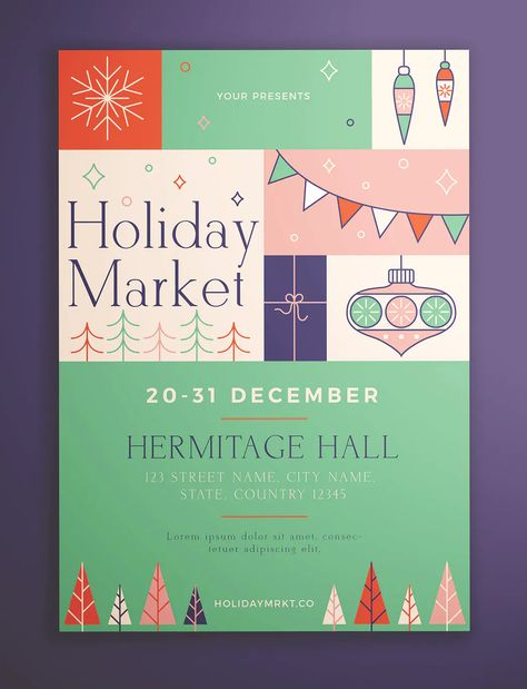 Holiday Market Flyer Template PSD, AI Holiday Market Flyer, Graphic Design Flyer, Holiday Events, Holiday Market, Holiday Flyer, Flyer Design Templates, Street Names, Business Promotion, Christmas Market