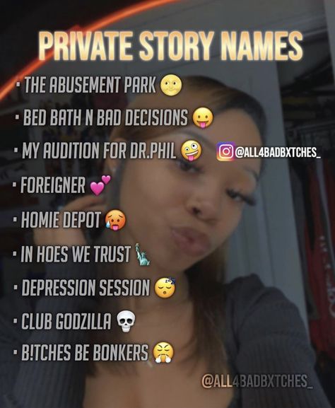 Baddie Private Story Names, Vsco Sayings, Private Story Names Snapchat, Good Snapchat Names, Snap Spam, Insta Names, Private Story Names, Cute Snapchat Names, Names For Snapchat