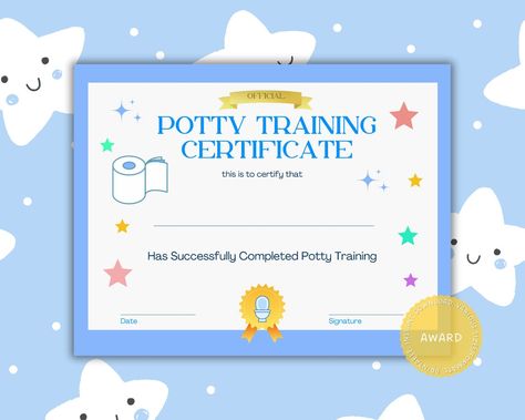 Potty Training Certificate Printable, Potty Training Awards, Potty Training Certificate, Kids Potty Training, Homework Chart, Attendance Chart, Kindergarten Assessment, Toddler Chores, Child Behavior Chart