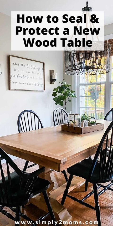 Learn the best way to seal a new wood table. Protect your investment from water stains and scratches with these easy steps. If your table doesn't have a high quality finish on it then you may want to add a top coat to protect it. Polyurethane can sometimes yellow your wood pieces however using a matte flat top coat by General Finishes will provide a beautiful finish while saving your wood table from stains. These steps can be used on any painted or stained wood furniture pieces to seal them. Stained Wood Furniture, Circular Dining Room Table, Circular Dining Room, Sealing Wood, Small Diy Projects, Dining Room Table And Chairs, Scratched Wood, Diy Kitchen Table, Stained Table