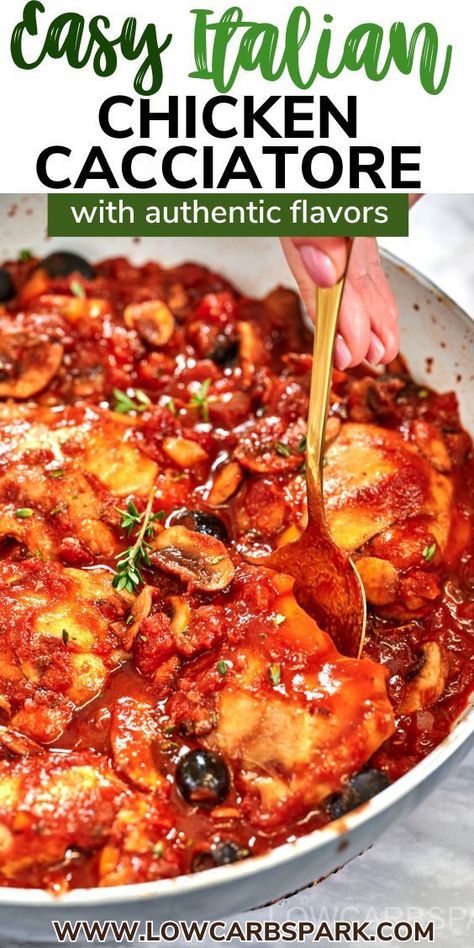 Elevate your dinner game with a Classic Chicken Cacciatore, the ultimate comfort food with a rustic Italian twist. This easy recipe features chicken thighs simmered in a savory blend of veggies, herbs, and flavors, making it a perfect dish for any cooking level. Whether on the stovetop or in the slow cooker, it's a hearty and satisfying meal that's sure to become a family favorite. Stove Top Chicken Cacciatore, Chicken Cacciatore With Chicken Breast, Chicken Cacciatore Crock Pot Slow Cooker, Chicken Cattitore Recipes Easy, Slow Cooker Chicken Cattitore, Italian Chicken Thigh Recipes, Low Carb Chicken Thigh Recipes, Chicken Cattitore Recipes, Chicken Catchatori Recipe