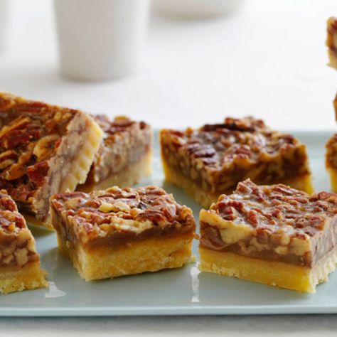 Pecan Squares Recipe, Pecan Squares, Pecan Bars, Ina Garten Recipes, Square Recipes, Pecan Pie Bars, Creamed Honey, Warm Chocolate, Decadent Cakes