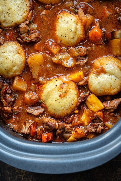 This Slow Cooker Lamb Casserole ticks all the boxes: easy, hearty, comforting and incredibly delicious! Tender, melt-in-the-mouth diced lamb cooked with vegetables in a rich tomato and red wine gravy. Add my easy dumplings and you have a crowd-pleasing meal that the whole family will enjoy. Slow Cooker Lamb Casserole, Plov Recipe Slow Cooker, Diced Lamb Recipes Slow Cooker, Autumn Slow Cooker Meals, Lamb Casserole Recipes Slow Cooker, Lamb Curry Slow Cooker, Slow Cooker Lamb Stew, Lamb Stew Recipes Slow Cooker, Diced Lamb Recipes