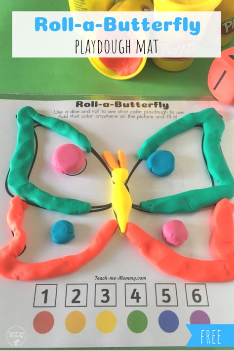 Roll-a-Butterfly Playdough Mat, a free printable Play-Doh mat to work on number and color recognition plus hand strength! #freebie #freeprintables #preschool #kids #funlearning #playdough Butterfly Playdough, Rainbow Playdough, Playdoh Mats, Writing Center Activities, Playdough Activities, Playdough Mats, Easy Arts And Crafts, Alphabet Coloring Pages, Color By Number