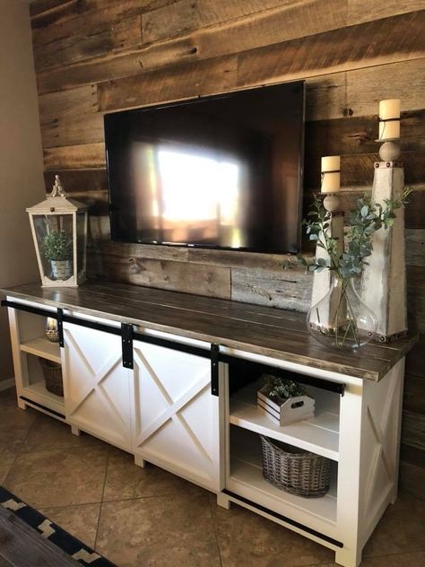 Cozy Farmhouse Living Room, Farm House Livingroom, Rustic Living Room Furniture, Farmhouse Living Room Decor Ideas, Tv Stand Designs, Rustic Farmhouse Living Room, Farmhouse Tv Stand, Flat Screen Tv, Farmhouse Living Room