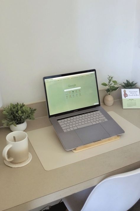 In this post, I’m taking you through every corner of my desk and sharing where I got all of my decor and tech accessories. I'm obsessed with neutrals, so I went all out with different shades of beige, white, cream, and for an accent - green by way of little fake plants. So, if you’re looking for some neutral and minimal inspiration to put together your desk, this is the post for you! Tap to keep reading. Business Green Aesthetic, Desk Aesthetic Minimal, Green Desk Aesthetic, Minimal Desk Decor, College Desk Setup, Light Green Office, Setup Minimalist, Pole Barn Loft Ideas, Beige Desk