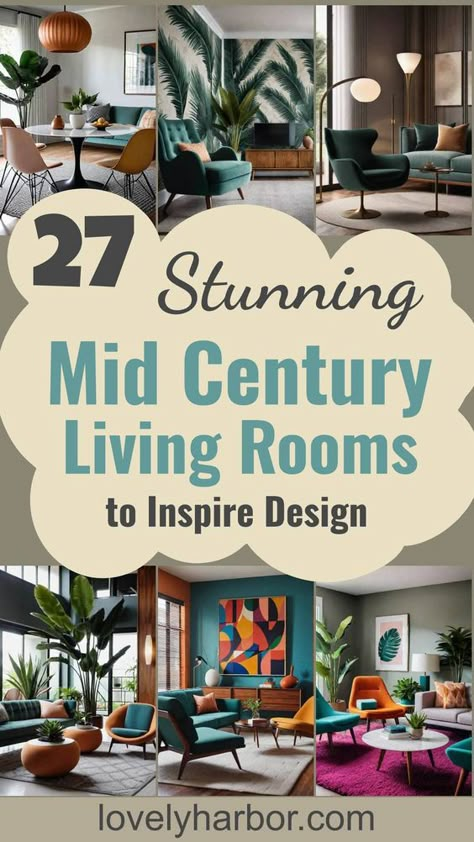 Embrace the elegance of simplicity with these stunning rooms! Delight in the fusion of timeless design and modern comfort in these 27 beautiful mid-century modern living rooms. Featuring sleek lines, vibrant colors, and functional beauty, every space invites warmth and style. #MidCenturyModern #HomeDecor #LivingRoomInspiration Click to explore more! Atomic Living Room, Mid Century Modern Styling, Diy Mcm Decor, Mid Century Modern Living Room Inspiration, Mid Century Modern Living Room Curtains, Green Mid Century Modern Living Room, Midcentury Glam Living Room, Mcm Home Decor, Colorful Mid Century Modern Living Room