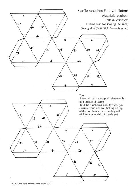 Here is the pattern for the star tetrahedron. This prints out onto one A4 sheet of paper. I gratefully referred to the Sacred Geometry Design Sourcebook by Bruce Rawles for the initial pattern. How… Tetrahedron Template, Math Jewelry, Sacred Geometry Design, Star Tetrahedron, Star Template, Geometry Design, 3d Star, A4 Sheet, 3d Shape