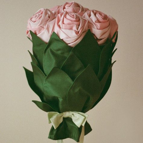 SHOP — CAMILLE ALBERTINE Satin Bouquet, 12 Roses, Pistachio Green, Green Bows, Silk Taffeta, Cream Roses, Green Ribbon, Blue Ribbon, Pale Green