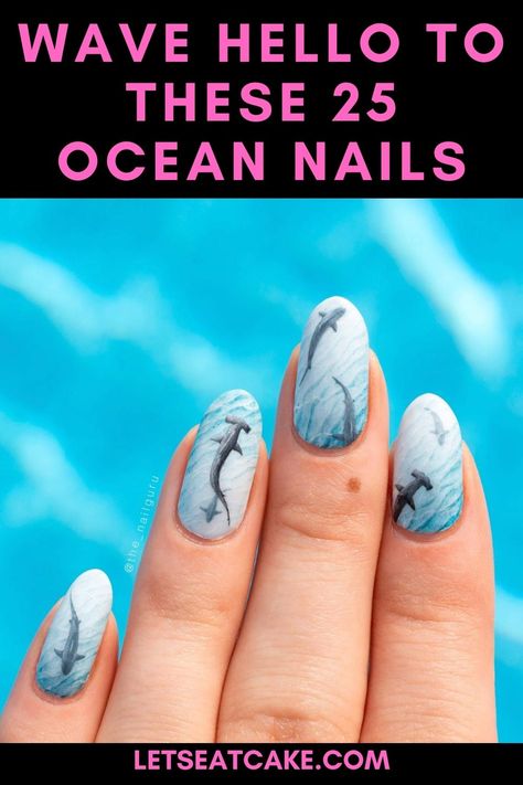 Acrylic Nail Beach Designs, Beach Waves Nail Art, Ocean Dip Nails, Aquatic Nail Art, Whale Nails Art, Stingray Nail Art, Manatee Nails, Ocean Themed Nail Art, Ocean Wave Nail Design