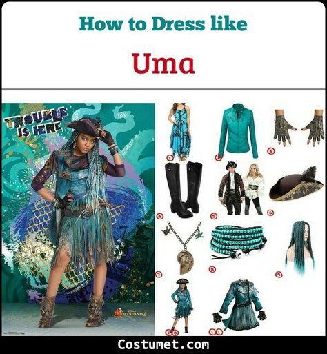 Uma (Descendants) Costume for Cosplay & Halloween 2021 Uma Outfit Descendants, Uma Descendants Costume, Uma Costume, Disney Descendants Costume, Pirate Belt, Descendants Clothes, Uma Descendants, Descendants Costumes, Blue Bracelets