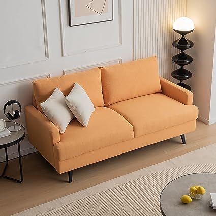 kevinplus 64'' Loveseat Sofa Couch for Living Room Bedroom Small Space, Modern Mid Century Upholstered Love Seat Sofa Couch for Apartment, Metal Leg & Linen Fabric, Yellow Small Modern Sofa, Sofa Bed Frame, Couch For Living Room, Modern Sofa Couch, Small Couch, Modern Loveseat, Couch Fabric, Small Apartment Living Room, Fabric Sofa Bed