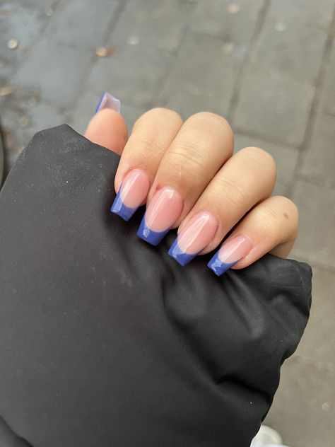 Indigo French Tip Nails, Short Blue Square Acrylic Nails, Navy Blue French Tip Nails Coffin, Navy French Tip Nails Square, Square Navy Blue Nails, Navy Blue French Tip Nails Square, Navy Blue Square Acrylic Nails, Dark Blue French Tip Nails Square, Blue French Tips Square