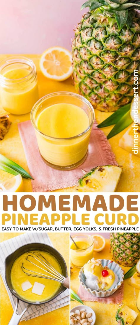 Easy Homemade Pineapple Curd is rich and creamy with fresh pineapple, egg yolks, and sugar. Delicious as a cake filling or ice cream topping. Fruit Spread Recipe, Fresh Pineapple Recipes, Pineapple Curd, Pineapple Ice Cream, Dinner Then Dessert, Cake Filling Recipes, Cake Filling, Pineapple Desserts, Dessert Recipies