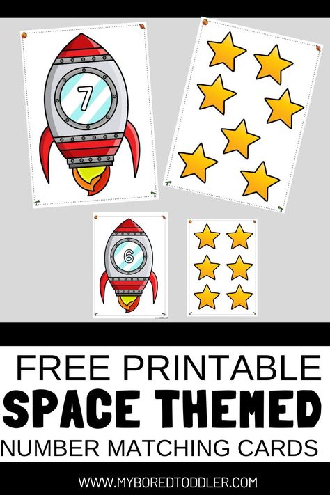 A fun toddler or preschooler free printable space-themed number matching cards - 0-10. Space Number Activities Preschool, Free Preschool Space Activities, Space Math Activities Preschool Free Printable, Space Number Activities, Free Rocket Ship Printables, Space Counting Activities, Space Theme Centers Preschool, Space Vocabulary Preschool, Space Centers Kindergarten