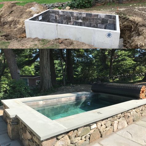 Before and after, stylish outdoor plunge pool by Soake Pools Hot Tub Backyard, Diy Swimming Pool, Mini Pool, Small Pool Design, Natural Swimming Pools, Backyard Pool Landscaping, Small Pools, Trailer Remodel, Backyard Pool Designs