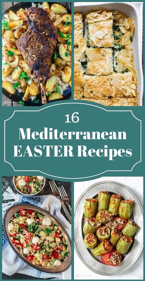 All-Star Mediterranean Easter Recipes! Leg of lamb, Greek potatoes, spanakopita, stuffed zucchini, unique salads, bakalava and more! Tutorials included! Bailey's Recipes, Unique Salads, Greek Easter Recipes, Mediterranean Salads, Mediterranean Desserts, Healthy Easter Recipes, Recipes Mediterranean, Greek Potatoes, Easter Dishes