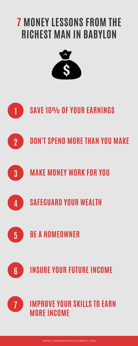 7 money lessons from the richest man in babylon Richest Man In Babylon Quotes, The Richest Man In Babylon Quotes, Babylon Quotes, Money Infographic, Richest Man In Babylon, Science Of Getting Rich, Retirement Strategies, Wealth Quotes, Richest Man