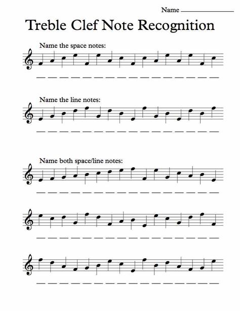 Treble Clef Note Recognition – Worksheet Solfege Worksheets, Piano Worksheets, Teaching Music Theory, Bass Clef Notes, Music Theory Piano, Music Theory Worksheets, Piano Music Lessons, Music Teaching Resources, Music Lessons For Kids