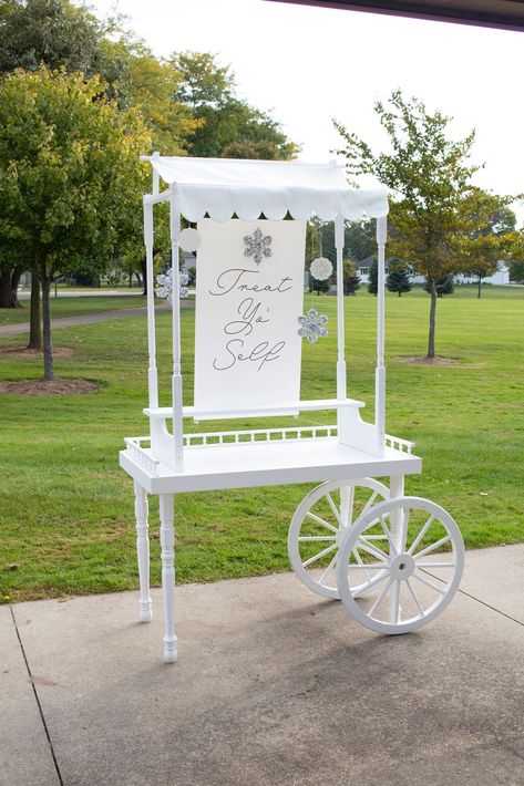 Event Cart | Pretty Daydreams Wedding Candy Cart, Party Cart, Popcorn Bar Sign, Party Rental Ideas, Frozen Themed Party, Candy Car, Sweets Bar, Sweet Carts, Fake Flower Arrangements