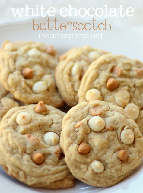 White chocolate butterscotch cookies - {YUM!} | I Heart Nap Time - Easy recipes, DIY crafts, Homemaking Chocolate Butterscotch Cookies, I Heart, Butterscotch Cookies Recipes, Butterscotch Chip Cookies, Butterscotch Cookies, Crazy Cookies, White Chocolate Chip, Pudding Cookies, White Chocolate Chip Cookies