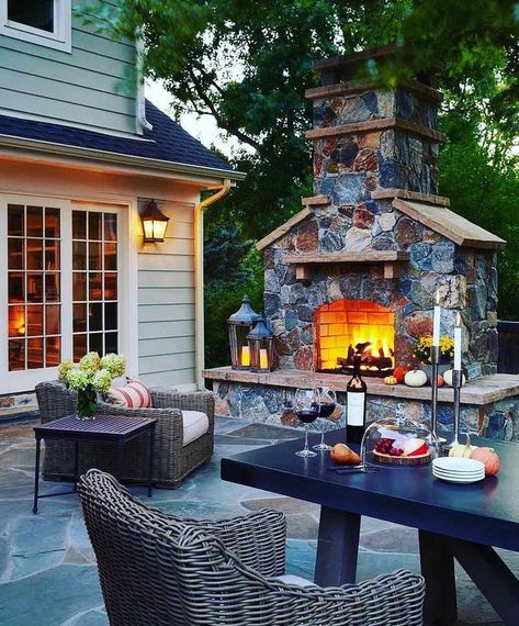 Don't you just love this patio? 😍 It has the perfect cozy fire🔥 for those chilly Spring evenings! #taylorteamSOLD #outdoorpatio Fall Outdoor Patio, Outdoor Fireplace Ideas Backyards, Patio Living Space, Garden Escape, Fireplace Outdoor, Diy Outdoor Fireplace, Outdoor Fireplace Designs, Gas Fireplaces, Outdoor Fireplace Patio