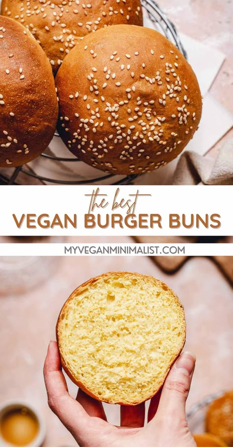 Vegan Buns Recipe, Vegan Hamburger Buns, Vegan Burger Buns, Homemade Vegan Burgers, Burger Buns Recipe, Vegan Baking Recipes, Vegan Burger, Fun Kitchen, Vegan Bread