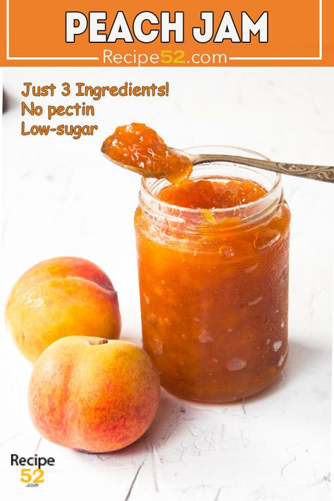 Amongst all the homemade jam recipes on the blog, I’ll have to confess this peach jam without pectin took my heart. It has such a mellow sweet and balanced taste, I almost fell in love with it. This peach jam without pectin is thick and spreadable. Though without skin the jam has a fruity taste rather than an intense peach flavor. #peach #peachjam #Freezerpeachjam #Withoutpectic #peachjamwithoutpectin #nopectin #lowsugar #nopeels #jamrecipeswithoutpectin #jamrecipes #peachrecipes Peach Jam Recipe No Pectin, Peach Jam Recipe Without Pectin, Homemade Jam Recipes, Peach Preserves Recipe, Homemade Peach Jam, Peach Freezer Jam, Jam Without Pectin, Fresh Peach Recipes, Low Sugar Jam