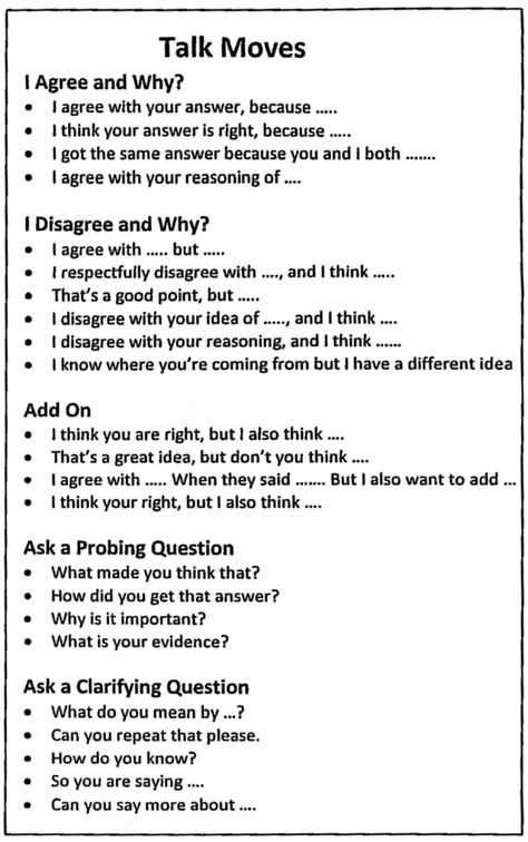 Talk Moves: Students Learn to Own Learning Conversations – Opening Paths John Mccarthy, Talk Moves, Teaching Classroom Management, Teaching Secondary, Math Talk, Teacher Boards, Ela Classroom, Instructional Strategies, Instructional Coaching